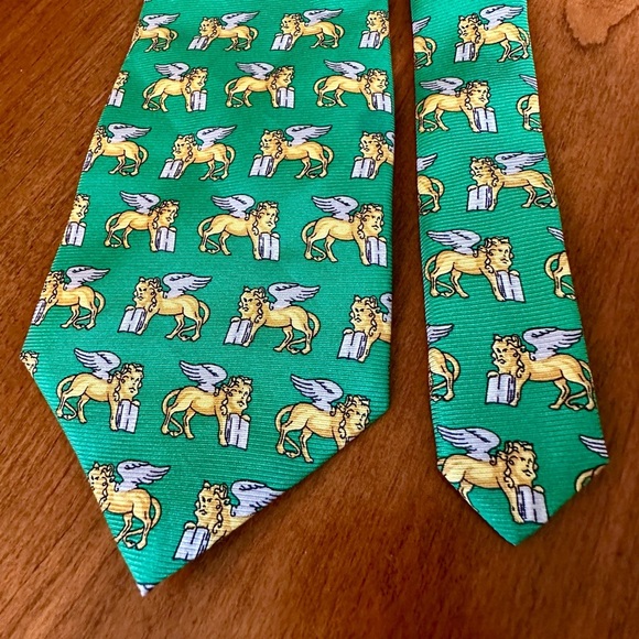 Vintage Max Ties (Italy) – Green Silk Tie with Winged Lions
 56” - Picture 1 of 5